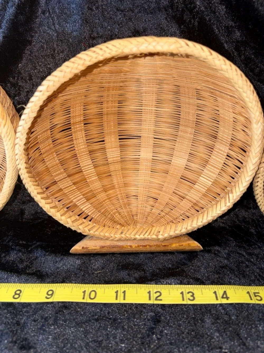 NWT  Woven Bamboo Fan-Shape Display Bowls Set of 3 Natural Tan Boho Vintage